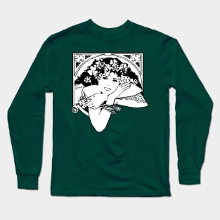 Line Drawing of Irish Woman Holding Shamrocks Long Sleeve T-Shirt